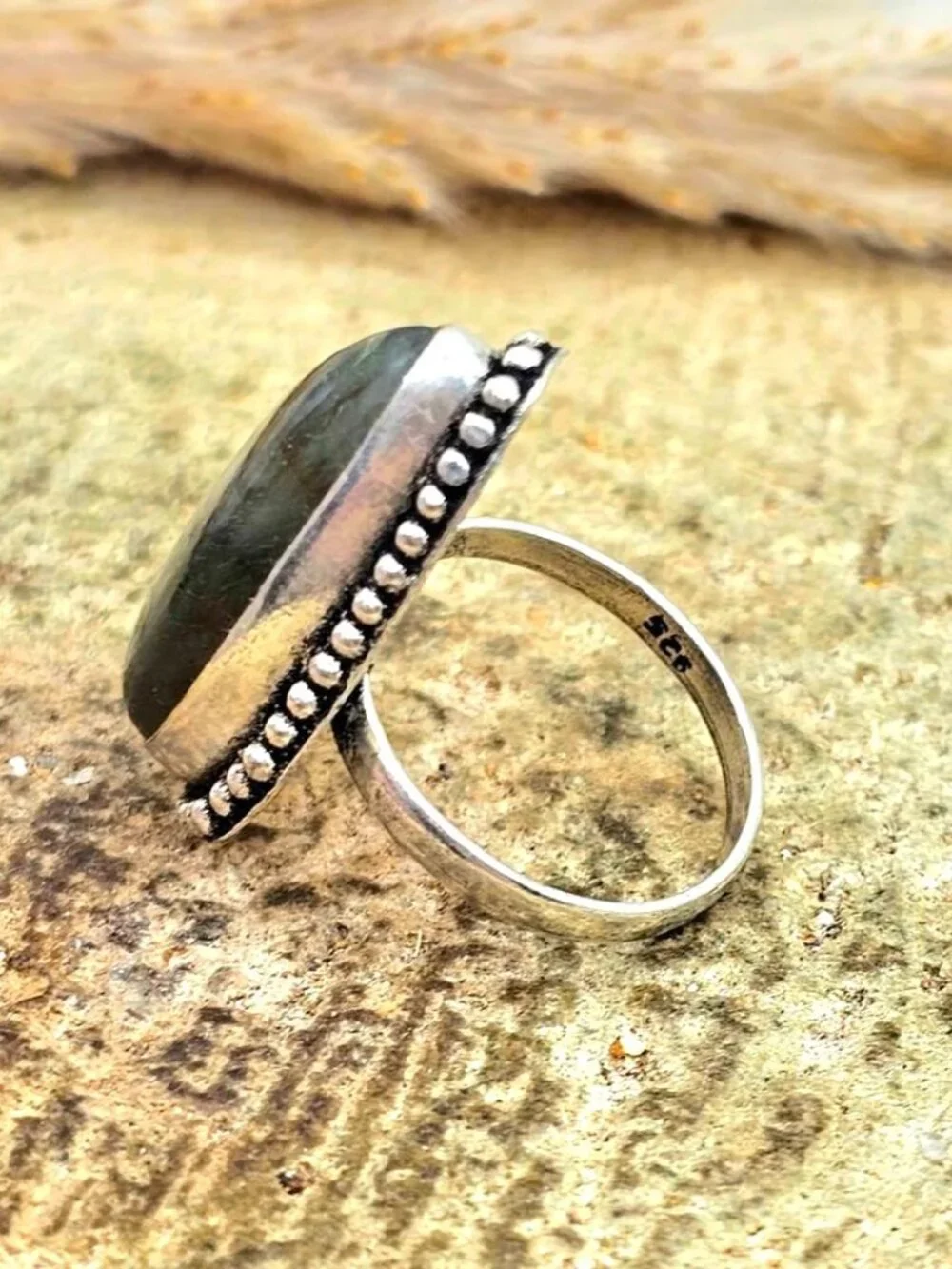 Nature Labradorite Flashy Teardrop Ring ( Size 8.5)